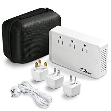 220V to 110V International Travel Voltage Converter with Quick Charge 3.0   3-Port USB Charging, UK/AU/US/EU Worldwide Plug Adapters Included