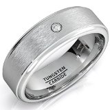 Mens Wedding Band Tungsten Ring Step Down Edges Brushed Surface Cz Diamond 8mm Comfort Fit T020