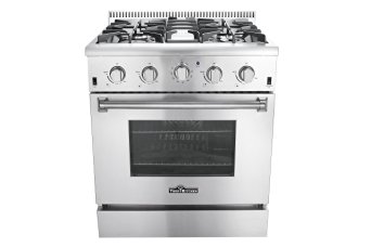 Thor Kitchen HRG3080U 30" Freestanding Professional Style Gas Range with 4.2 cu. ft. Oven, 4 Burners, Convection Fan, Cast Iron Grates, and Blue Porcelain Oven Interior, in Stainless Steel