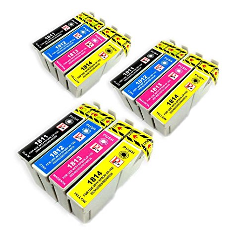 12 Perfect Print Compatible Ink Cartridges for Epson Expression Home XP102 XP202 XP402 XP205 XP305 XP405 XP30 - 3x T1811, 3x T1812, 3x T1813 and 3x T1814