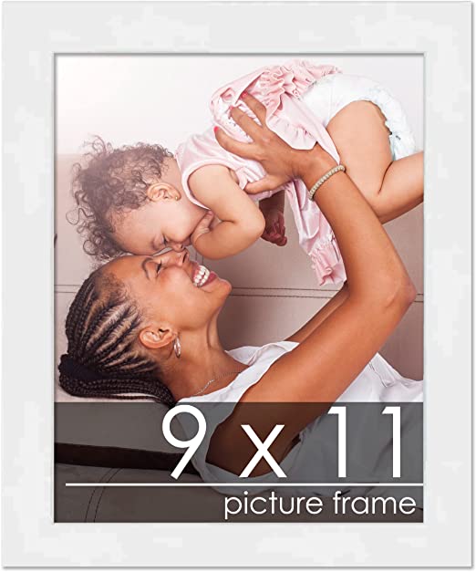 Poster Palooza 9x11 Contemporary White Wood Picture Frame - UV Acrylic, Foam Board Backing, & Hanging Hardware Included!