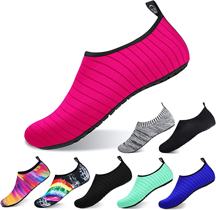 semai Water Shoes Quick-Dry Swimming Socks, Non-Slip Soft Beach Shoes Barefoot Water Sports Shoes Breathable Aqua Socks for Women Men Kids, Elastic Easy-fit Footwear for Beach Swimming Yoga Diving