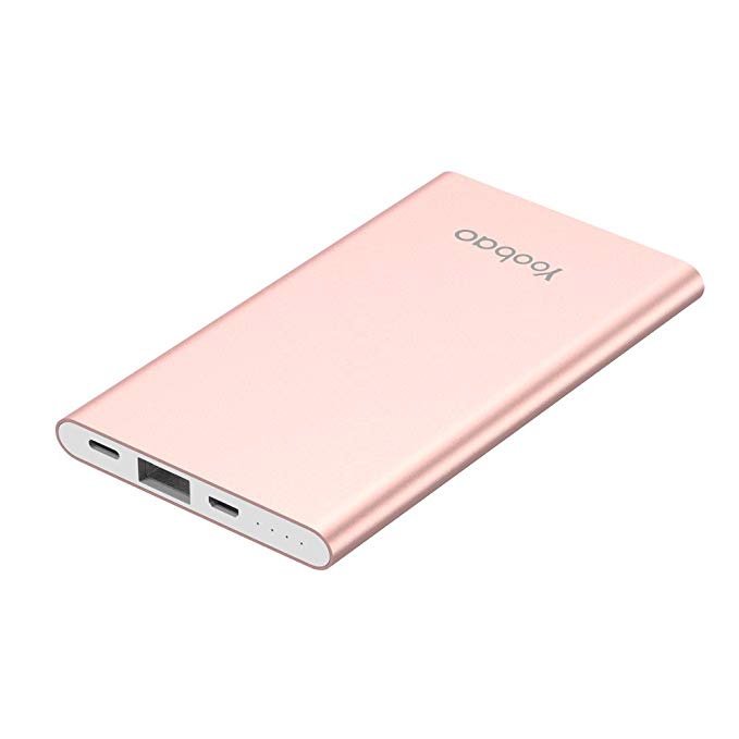 Portable Charger Yoobao G01 Ultra Slim Mini Power Bank Fast Charge Dual Input(Lightning & Micro) Sleek Alloy Shell 4000mAh External Battery Pack For Iphone iPad Samsung Galaxy and more - Rose Gold