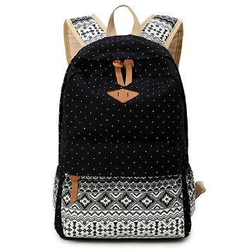 Hitop Geometry Dot Casual Canvas Backpack Bag Fashion Cute Lightweight Backpacks for Teen Young Girls