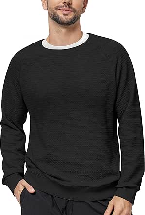 Men's Crewneck Sweatshirt Soild Texture Casual Knitted Pullover Sweater Soft Warm Lightweight Long Sleeve Shirt