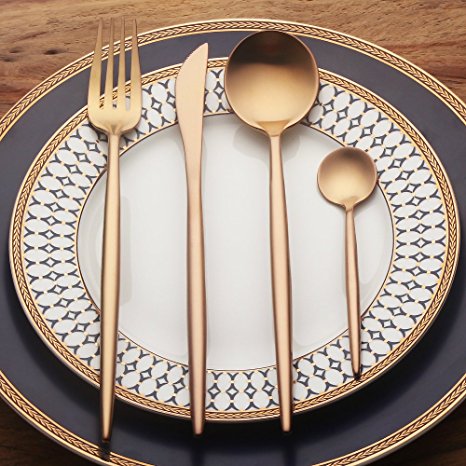 LEKOCH 4-Piece Stainless Steel Flatware Set Including Fork Spoons Knife Tableware (Rose Golden)