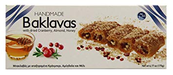 Handmade Baklavas with Dried Cranberry, Almond, Honey - All Natural - Imported from Greece - 6.17 oz box with 5 pieces