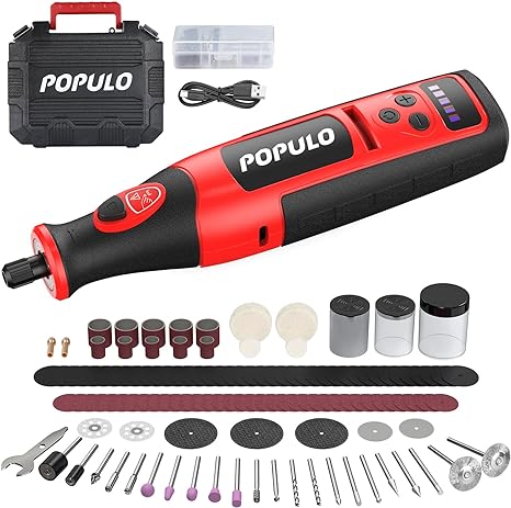 POPULO Power Cordless Rotary Tool Kit，8V Rotary Tool Cordless with 124 Accessories, Rotary Tool Set for Cutting, Sanding, Engraving, Polishing, Carving, Crafting and NailCrafting