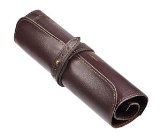 Cosmos Brown PU Leather Vintage Rollup Style Multiple Purpose Soft Pencil Case Bag 1 Brown