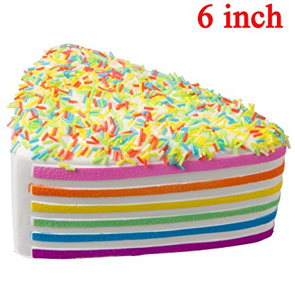 WATINC 1 pcs 6 inch JUMBO Kawaii Rainbow Cake Squishy Cream Scented Slow Rising large Kawaii Squishy Charms, Hand Pillow Toy, Stress Relief Toy Toy hop props, decorative props Large(Rainbow Cake)