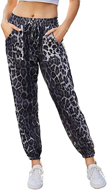 ACEVOG Womens Loose Sweatpants Casual Baggy Printed Pants High Elastic Waist Drawstring Tie Lounge Pants with Pockets