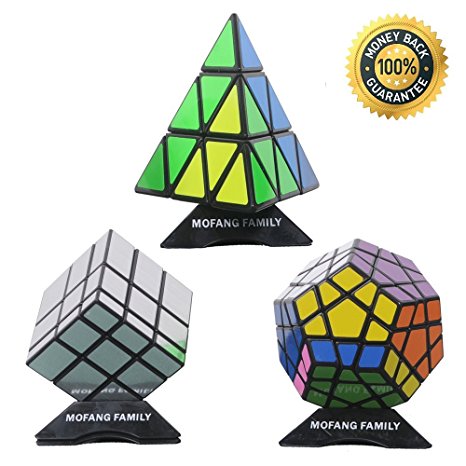 MOFANG FAMILY Set of 3 Speed Cube Pyraminx Megaminx Silver Mirror Magic Speed Cube Puzzle Brainteaser Cube