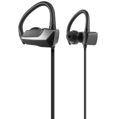 Photive HyperBeats BTE5 Water Resistant Wireless Bluetooth Earbuds w/ Ultra-Secure Ear Fit, Tangle Free Cable, Super Bass Sound & Long Battery Life for Gym, Sports & Active Use- Black