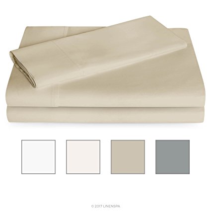 Linenspa 600 Thread Count Ultra Soft, Deep Pocket Cotton Blend Sheet Set - Twin - Sand