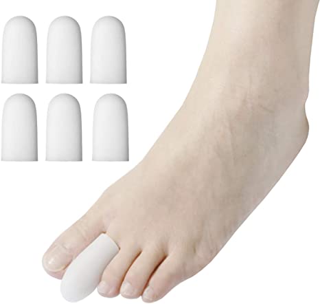 Gel Toe Cap And Protector, Prevent Callus and Blistering, Silicone Toe Protector for Relief from Missing or Ingrown Toenails, Corns, Hammer Toes,6 Pieces (Small,White)