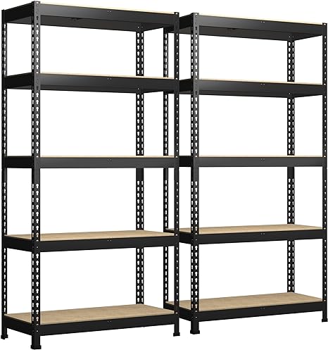 PrimeZone Storage Shelves 2 Packs 5 Tier Adjustable Garage Storage Shelving, Heavy Duty Metal Storage Utility Rack Shelf Unit for Warehouse Pantry Closet Kitchen, 35.5" x 15.75" x 71", Black