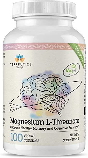 Magnesium L Threonate (Magtein) - 100 Vegan Capsules - Non-GMO UltraPure Highly Absorptive Magnesium Supplement - Supports Cognition, Memory, Sleep - Without Laxative Properties