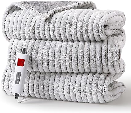 ZonLi Heated Throw Blanket -Electric Blanket Throw with 6 Heating Levels & 10H Auto Off,Machine Washable Soft Flannel Heating Blanket for Bedroom Office Couch,ETL Certified,Grey,130x180CM