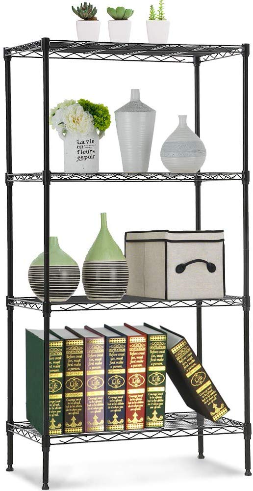 NSF Wire Shelving Unit 4-Tier Layer Shelf Steel Commercial Grade Storage Shelves 24"x14"x47" Large Heavy Duty Metal Shelves Organizer Rack with Leveling Feet for Kitchen Bathroom Office Garage (Black)