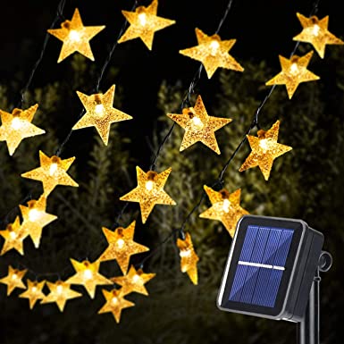 18M/59Ft Star Solar Lights Outdoor Garden, OxyLED 110LED Solar Lights Outdoor Garden String Star Fairy Lights for Garden 8 Modes Star Solar Lights Outdoor for Yard Home Wedding Party (Warm White)