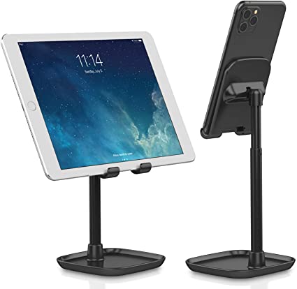 Tekpluze Cell Phone Stand for Desk,Smartphone Stand with Adjustable Angle and Height,Mobile Phone Stand with Anti-Slip Base, Compatible with All Smartphone,iPhone,iPad and Switch (4-10") - Black