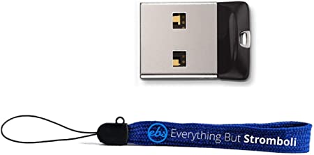 SanDisk Cruzer Fit USB Flash Drive Low Profile Tiny Drive Bundle with (1) Everything But Stromboli Lanyard (64GB)