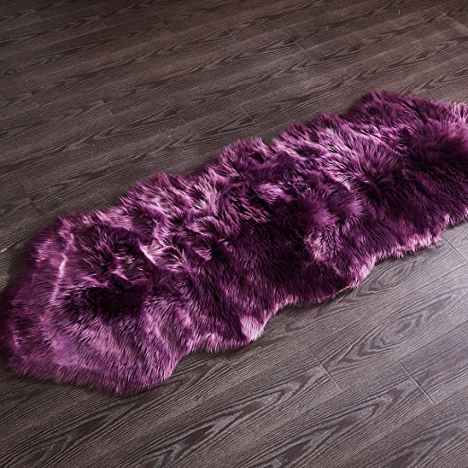 Chanasya Super Soft Faux Fur Fake Sheepskin Dark Purple Sofa Couch Stool Casper Vanity Chair Cover Rug / Color Variation Shag Area Rugs For Living Bedroom Floor - Aubergine 2ftx6ft