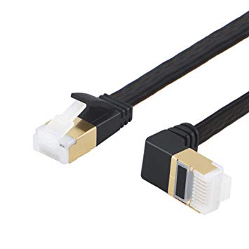 Cat7 Flat Ethernet Cable, CableCreation Up Angle SSTP Shielded Ethernet Network Patch Cable cat 7(Category 7), 3m（10FT）, Black