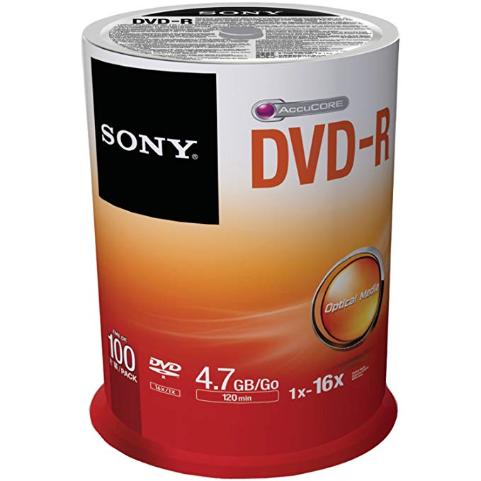 Sony DVD-R Recordable Disk Write-once on Spindle 16x Speed 120min 4.7Gb Ref 100DMR47BSP [Pack of 100]