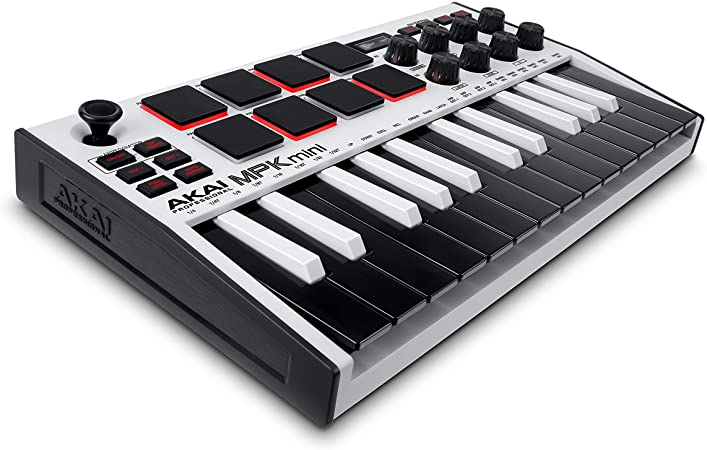 AKAI Professional MPK Mini MK3 | 25 Key USB MIDI Keyboard Controller With 8 Backlit Drum Pads, 8 Knobs and Music Production Software included (White)