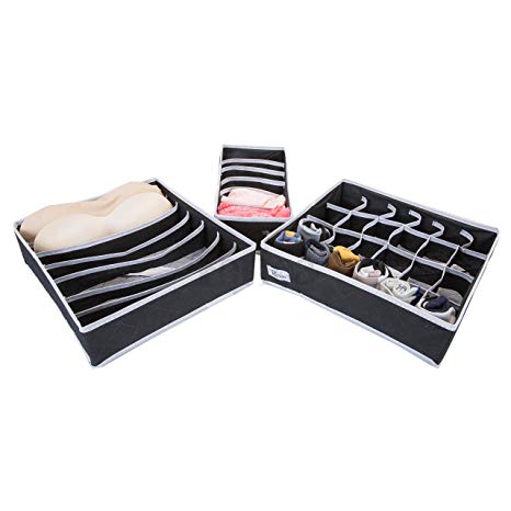 Periea 3 Pack Drawer Organiser - Katrina - 4 Colours Available (Black (with White Piping))