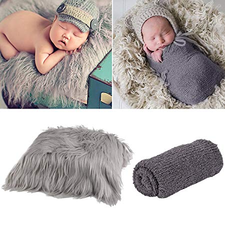 Aniwon 2Pcs Baby Photo Props Long Ripple Wraps DIY Blanket Newborn Wraps Photography Mat for Baby Boys and Girls (Grey & Dark Grey)