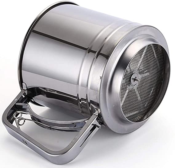 Flour Sifter Stainless Steel - Large Capacity Stainless Steel Sifter For Baking Flour, Powdered Sugar and Other Flour - Double Layer - Flour Shaker - Flour Sifter Hand Held - Silver