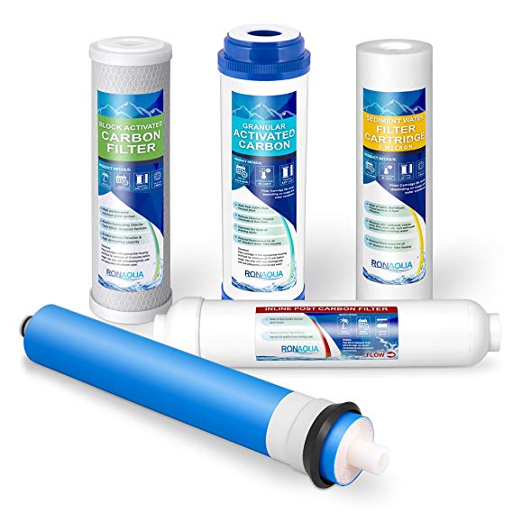 5 Stage Reverse Osmosis FULL Replacement Water Filter Kit with 50 GPD Membrane