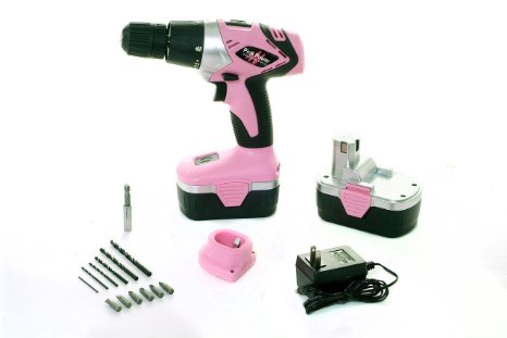 Pink Power PP182 18V Cordless Drill Kit for Women with 2 Batteries, Case, Charger & Bit Set