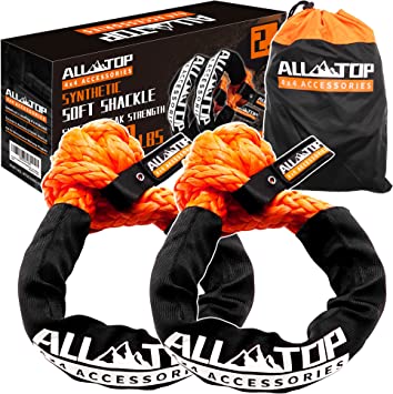 ALL-TOP Synthetic Soft Shackle Rope 1/2 inch x 22 inch (48,300lbs Max Breaking Strength) UHMWPE Recovery Tow Shackles for Off-Road Sailing UTV, ATV, Trucks, 4x4 (2-Pack Orange)