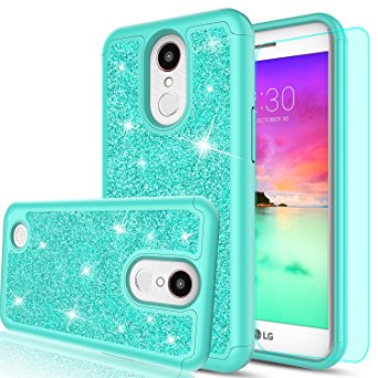 LG K20 V Case,LG K20 Plus Case,LG K10 2017 / LG Harmony / LG Grace Case with HD Screen Protector,LeYi Luxury Glitter Bling Cute Girls Women Hybrid Heavy Duty Protection Case for LG K20 V TP Mint