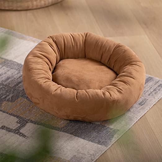 KASENTEX Dog Bed, Round Dog Beds for Medium/Large Dogs, Anti Slip and Machine Washable (Brown 27x27 Inches)