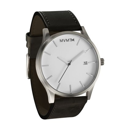 MVMT Watches White Face with Black Leather Strap Men's Watch