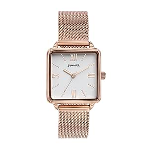 Sonata Quartz Analog White Dial Rose Gold Stainless Steel Strap Watch for Women