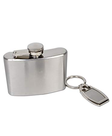Silver Tone Flask & Keychain Set