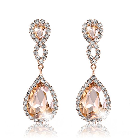 Miraculous Garden Womens Drop Pierced Infinity Earrings Teardrop Dangle Rhinestone Crystal for Wedding Prom Party Silver Rose Gold Plated