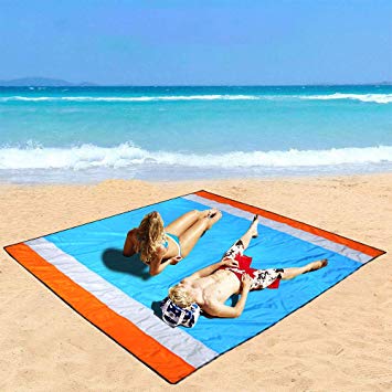 Hisung Sand Free Beach Blanket, Quick Drying Portable Compact Lightweight Beach Mat - Water/Heat Resistant–Sand Proof Outdoor Beach Blanket for Travel, Camping, Hiking and Music Festivals (82‘’×79‘’)
