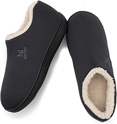 MAIITRIP Men's Cozy Memory Foam Slippers with Warm Fleece Lining,Closed Back House Shoes with Non-Slip Indoor Outdoor Soft Rubber Sole