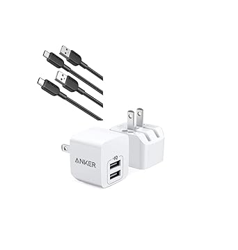 Anker USB C Cable, [2 Pack, 3ft] 2-Pack Dual Port 12W Wall Charger