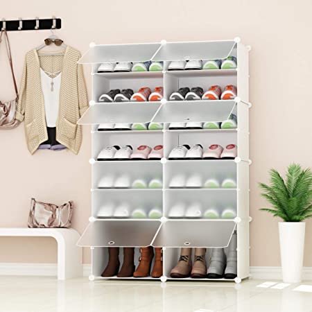 JOISCOPE Portable Shoe Storage Organzier Tower, Modular Cabinet for Space Saving, Ideal Shoe Rack for Shoes, Boots, Slippers (White,2x7-tier)