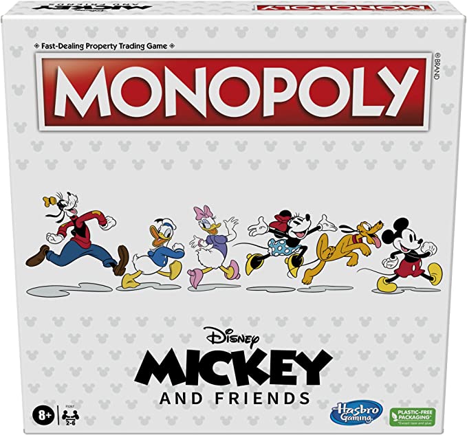 Monopoly: Disney Mickey and Friends Edition Board Game, Ages 8 , for Disney Fans, Mickey and Friends Monopoly Tokens, Exclusive Disney Pins