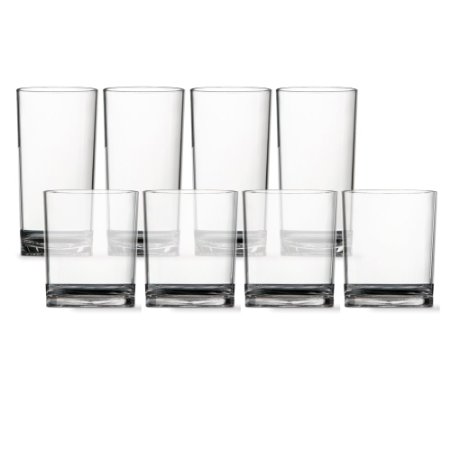 8pc Classic Break-resistant Restaurant-quality SAN Plastic Tumblers four 14-ounce rocks and four 18-ounce water
