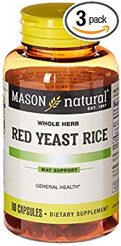 Mason Natural, Red Yeast Rice, 1200 mg, 60 Capsules Bottle (Pack of 3), Herbal Dietary Supplements May Help Maintain Healthy Cholesterol and Promote Circulation