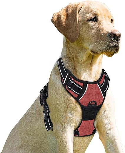 BARKBAY No Pull Dog Harness Front Clip Heavy Duty Reflective Easy Control Handle for Large Dog Walking(Rio Red,S)